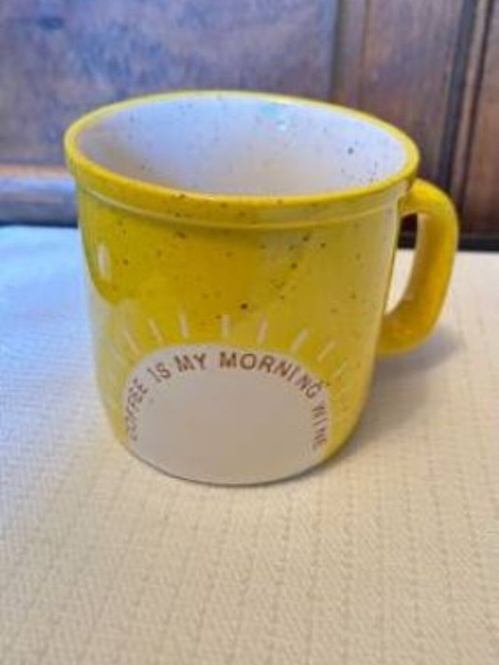 NEW! Hallmark COFFEE IS MY MORNING WINE Mug Ceramic Speckled Yellow Cup